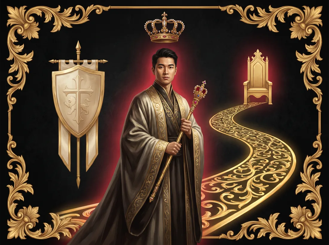 Royal student holding a golden scepter on a path leading to a throne — Kingdom Leadership and Development